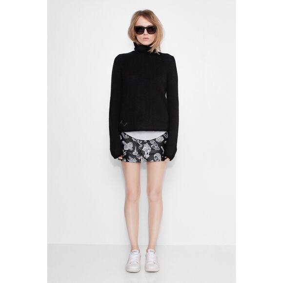 NEW ZADIG & VOLTAIRE Black Leather Jay Print Deluxe Mini Skirt Sz XS/34 $565 - Picture 1 of 9